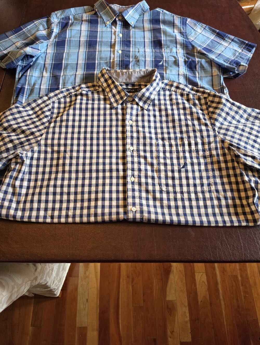 Nautica Blue and White Gingham Short-Sleeve Button-Down Shirt